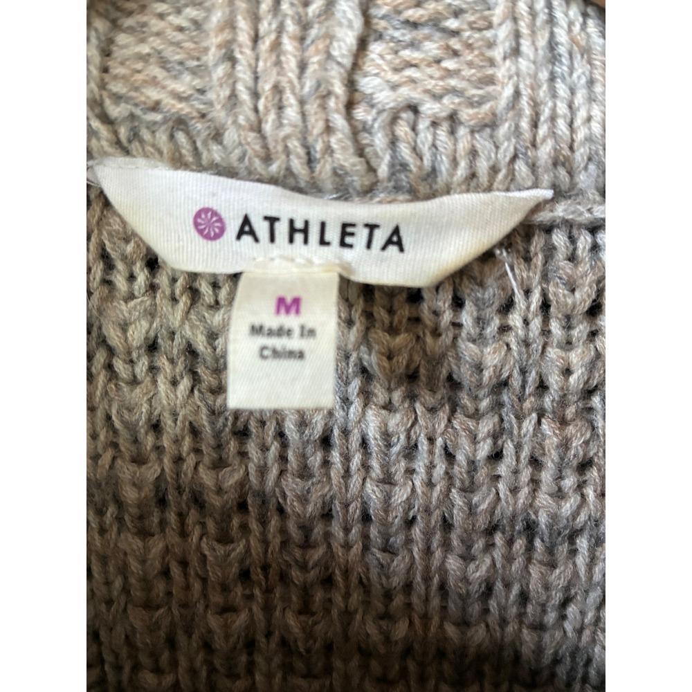 Athleta Merino Wool Asymmetrical Zip Moto Cardigan Sweater Tan Womens Medium - Picture 3 of 5
